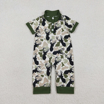 RTS Sibling Baby Boys Short Sleeves Deer Dogs Ducks Camo Hunting Buttons Rompers Clothes