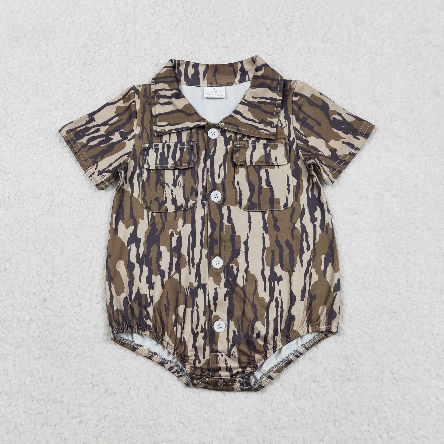 Sibling Baby Boys Infant Short Sleeves Southern Camo Pockets Buttons Rompers