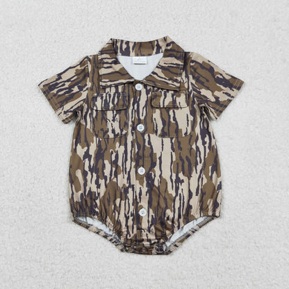 Sibling Baby Boys Infant Short Sleeves Southern Camo Pockets Buttons Rompers