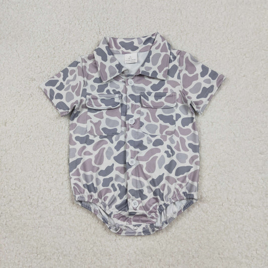 USA Shop Baby Boys Infant Short Sleeves Grey Camo Buttons Pockets Romper