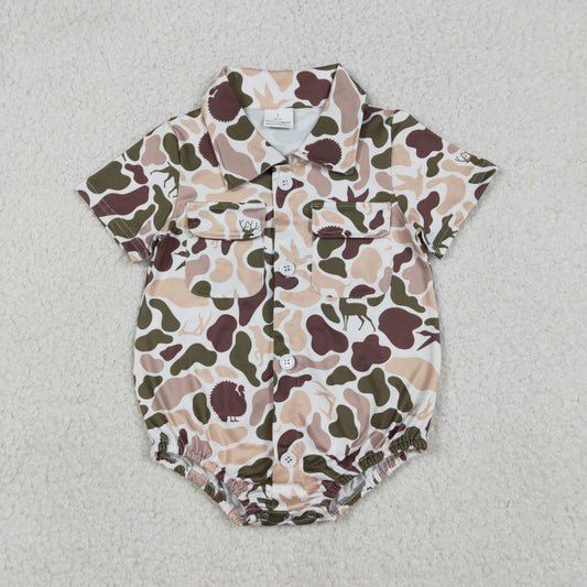 USA Shop Baby Boys Infant Short Sleeves Deer Ducks Buttons Pockets Camo Romper