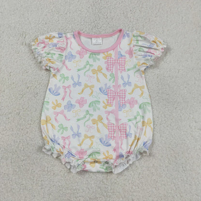 RTS Sibling Baby Girls Kids Short Sleeves Colorful Bows Romper Dress Summer Clothes