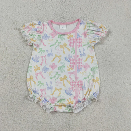 RTS Sibling Baby Girls Kids Short Sleeves Colorful Bows Romper Dress Summer Clothes