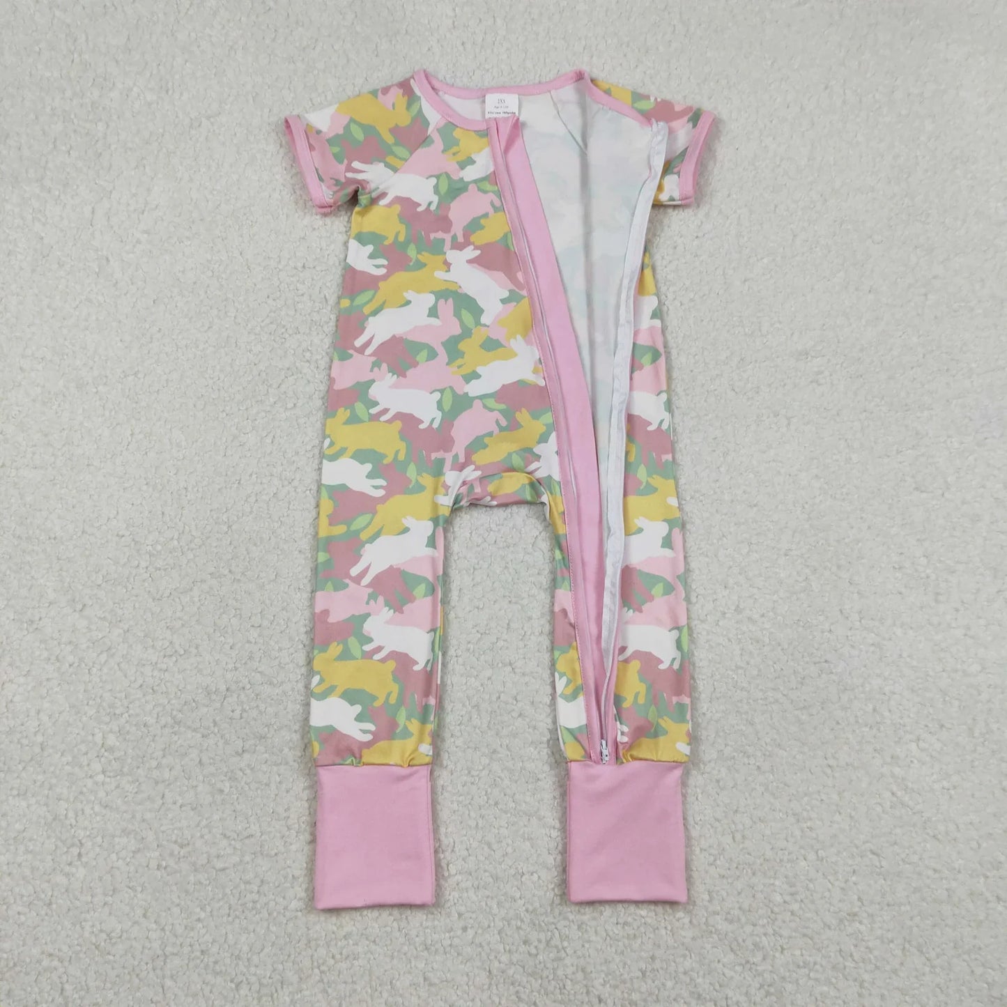 RTS Sibling Baby Girls Adult Women Short Sleeves Rabbits Camo Easter Romper Dress Pajamas Sets
