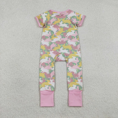 RTS Sibling Baby Girls Adult Women Short Sleeves Rabbits Camo Easter Romper Dress Pajamas Sets