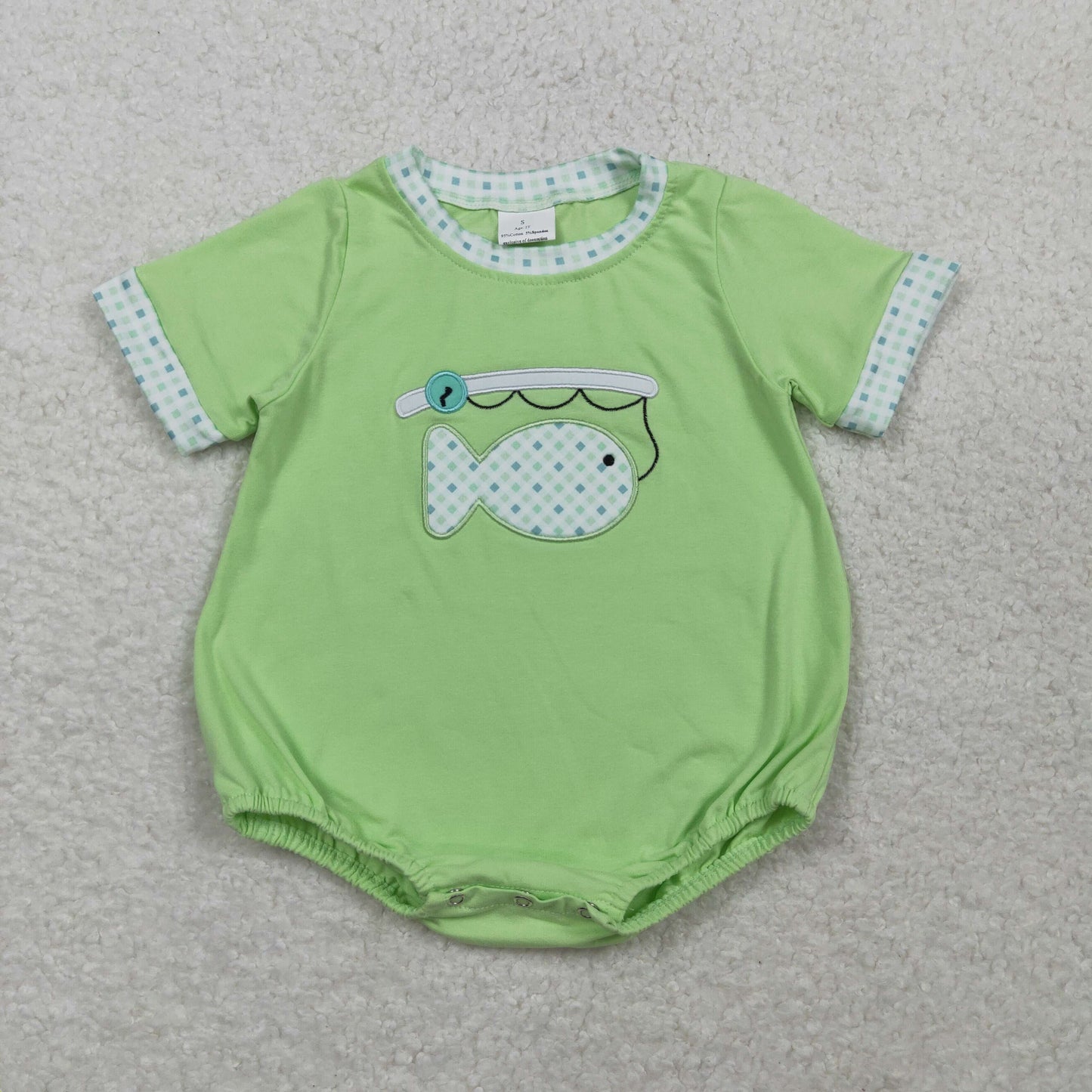 USA Shop Baby Boys Infant Green Short Sleeves Embroidery Fishing Bubble Romper
