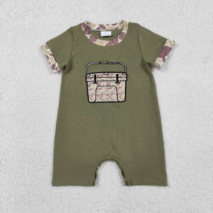 RTS Sibling Baby Boys Green Short Sleeves Embroidery Box Camo Hunting Clothes Romper Set