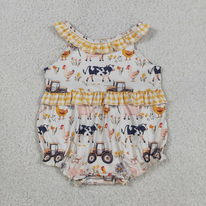 Sibling Baby Girls Kids Farm Animals Flower Tunic Ruffle Shorts Sets Rompers
