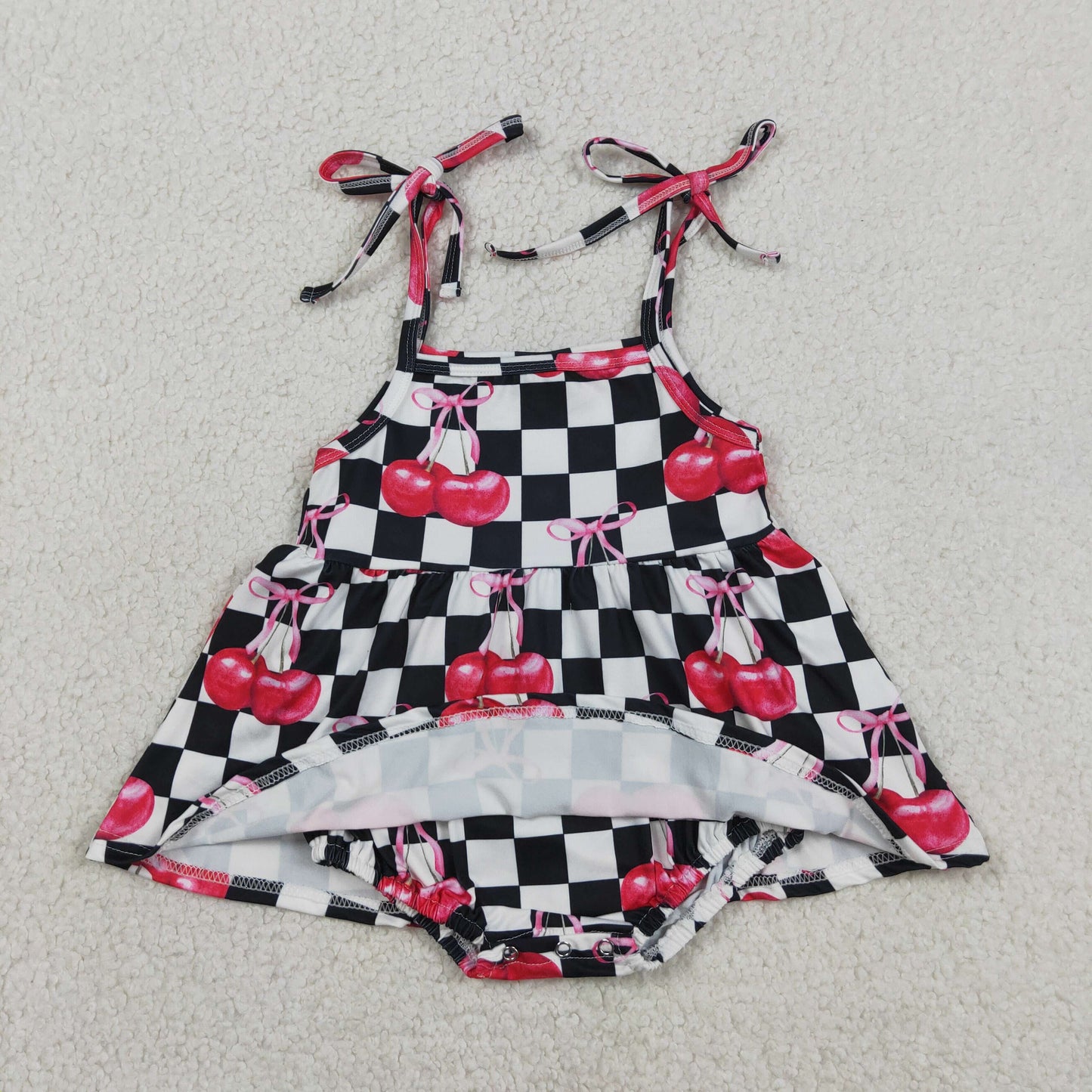 Sibling Baby Girls Kids Cherry Black Checked Romper Set Summer Clothes