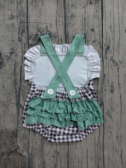 Preorder Baby Girls Infant Sleeveless Farm Animals Plaid Ruffle Bubble Romper