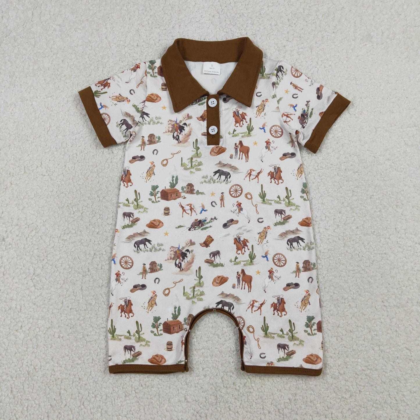 USA Shop Baby Boys Short Sleeves Western Rodeo Cactus Buttons Romper
