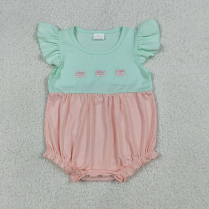 RTS Sibling Baby Girls Kids Short Sleeves Embroidery Bows Romper Dress Cotton Clothes