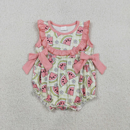 RTS Sibling Baby Girls Kids Sleeveless Watermelon Flower Bows Romper Set Summer Clothes