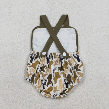 RTS Sibling Baby Boys Infant Sleeveless Dogs Ducks Deer Camo Summer Bubble Rompers Clothes