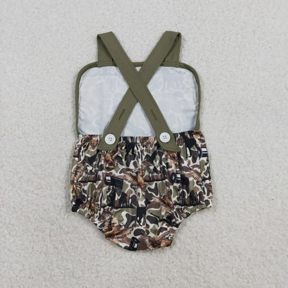 RTS Sibling Baby Boys Infant Sleeveless Dogs Ducks Deer Camo Summer Bubble Rompers Clothes