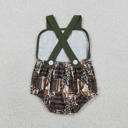 RTS Sibling Baby Boys Infant Sleeveless Dogs Ducks Deer Camo Summer Bubble Rompers Clothes