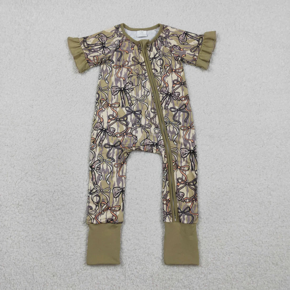 RTS Sibling Baby Girls Adult Women Short Sleeves Camo Bows Romper Dress Pajamas Sets