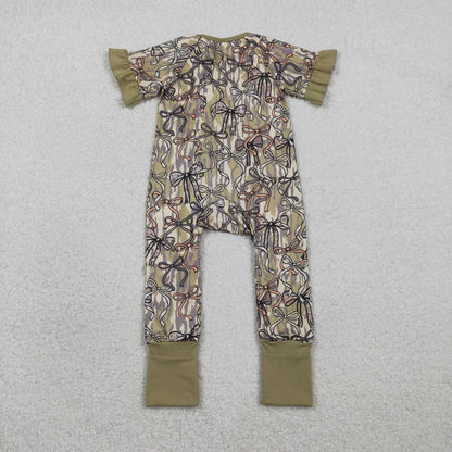 RTS Sibling Baby Girls Adult Women Short Sleeves Camo Bows Romper Dress Pajamas Sets