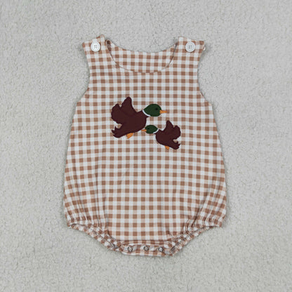 Sibling Baby Boys Kids Embroidery Ducks Shirt Plaid Shorts Set Romper Hunting Clothes