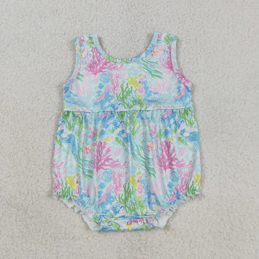 RTS Sibling Baby Girls Kids Sleeveless Sea Flower Knee Length Dress Romper Summer Clothes