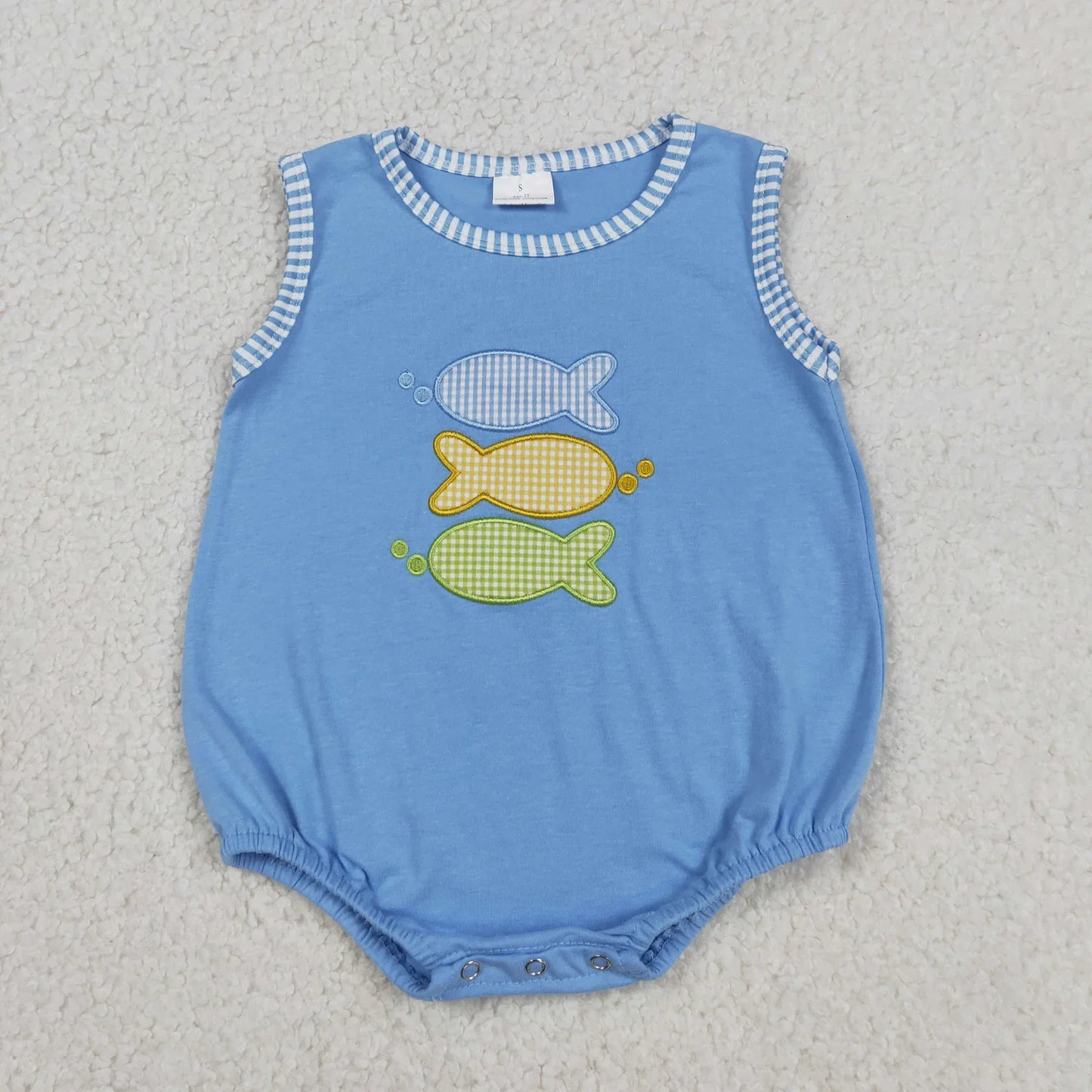 Sibling Baby Boys Girls Embroidery Fish Stripes Rompers Sets Summer Clothes
