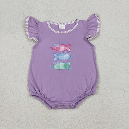 Sibling Baby Boys Girls Embroidery Fish Stripes Rompers Sets Summer Clothes