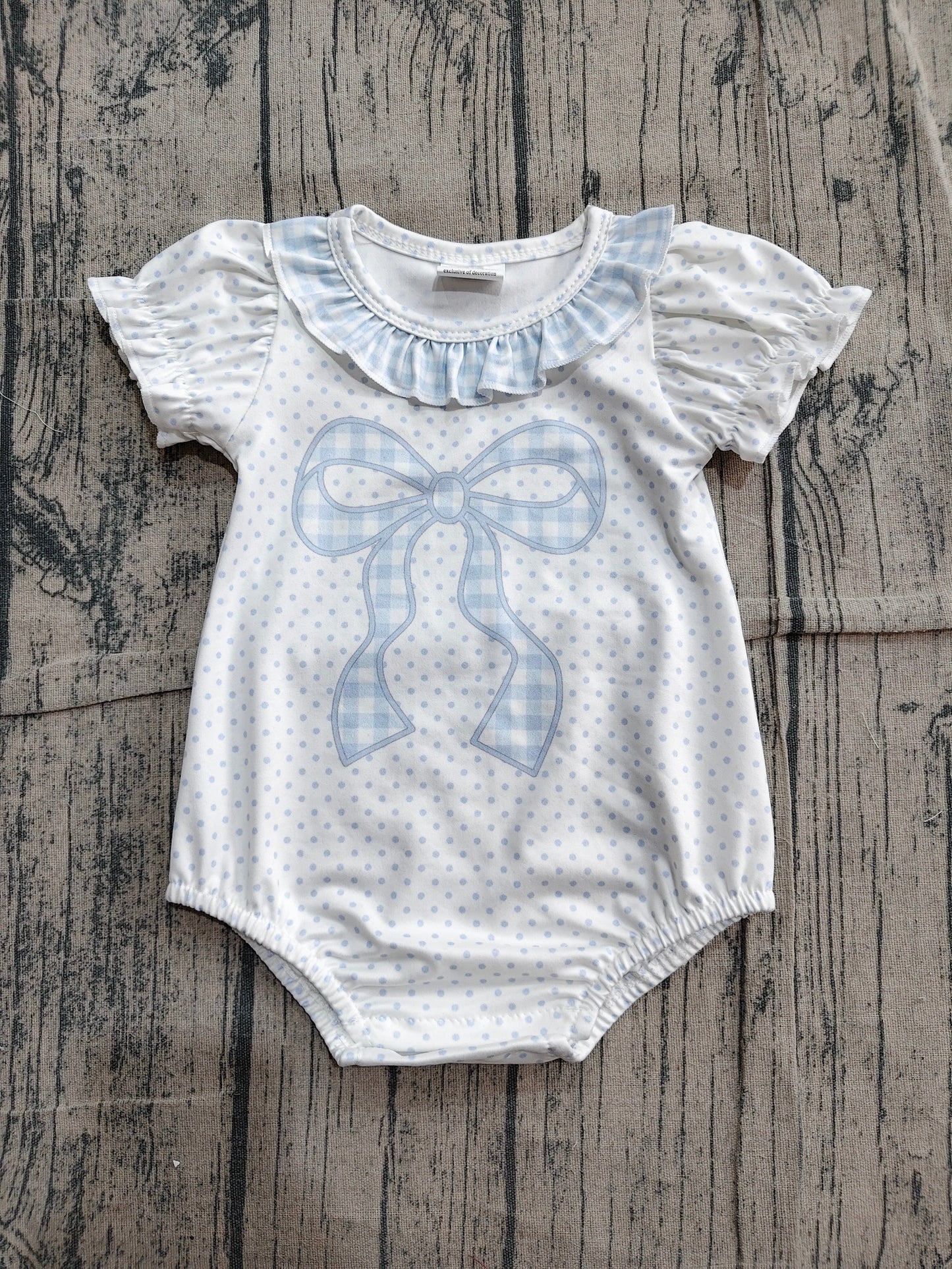 Preorder Baby Girls Infant Short Sleeves Plaid Bow Dots Bubble Romper