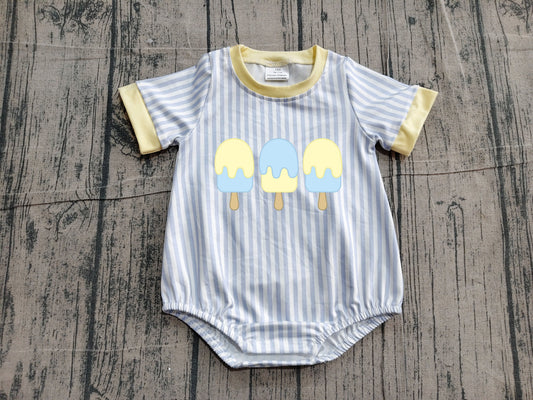 Preorder Baby Boys Infant Short Sleeves Embroidery Popsicle Stripes Summer Romper