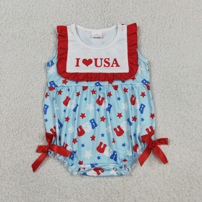 Sibling Baby Boy Girls Kids I Love USA 4th of July Dress Rompers Set Clothes