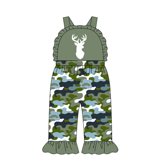 Preorder Baby Girl Kids Deer Camo Green Ruffle Pants Jumpsuit Hunting Clothes ( Moq 5 )