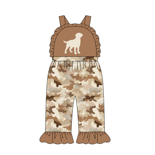 Preorder Baby Girl Kids Dog  Camo Ruffle Pants Jumpsuit Hunting Clothes ( Moq 5 )