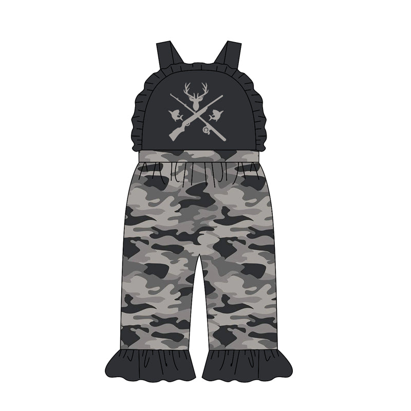 Preorder Baby Girl Kids Deer Fish Camo Ruffle Pants Jumpsuit Hunting Clothes ( Moq 5 )