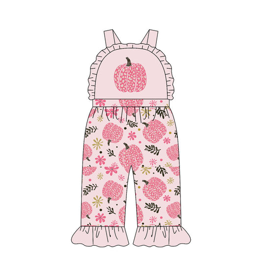 Preorder Baby Girl Kids Sleeveless Pumpkins Flower Ruffle Pants Jumpsuit Clothes ( Moq 5 )