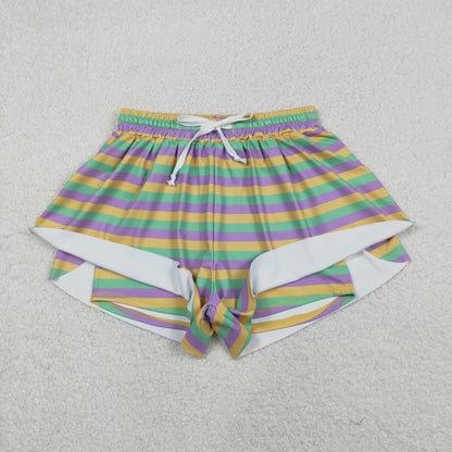 Sibling Baby Girls Adult Women Mardi Gras Yoga Active Shorts Mommy and Me Bottoms