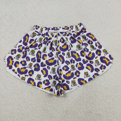 Sibling Baby Girls Adult Women Purple Leopard Tigers Team Yoga Active Ruffle Shorts Bottom