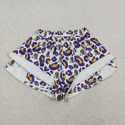 Sibling Baby Girls Adult Women Purple Leopard Tigers Team Yoga Active Shorts Dress