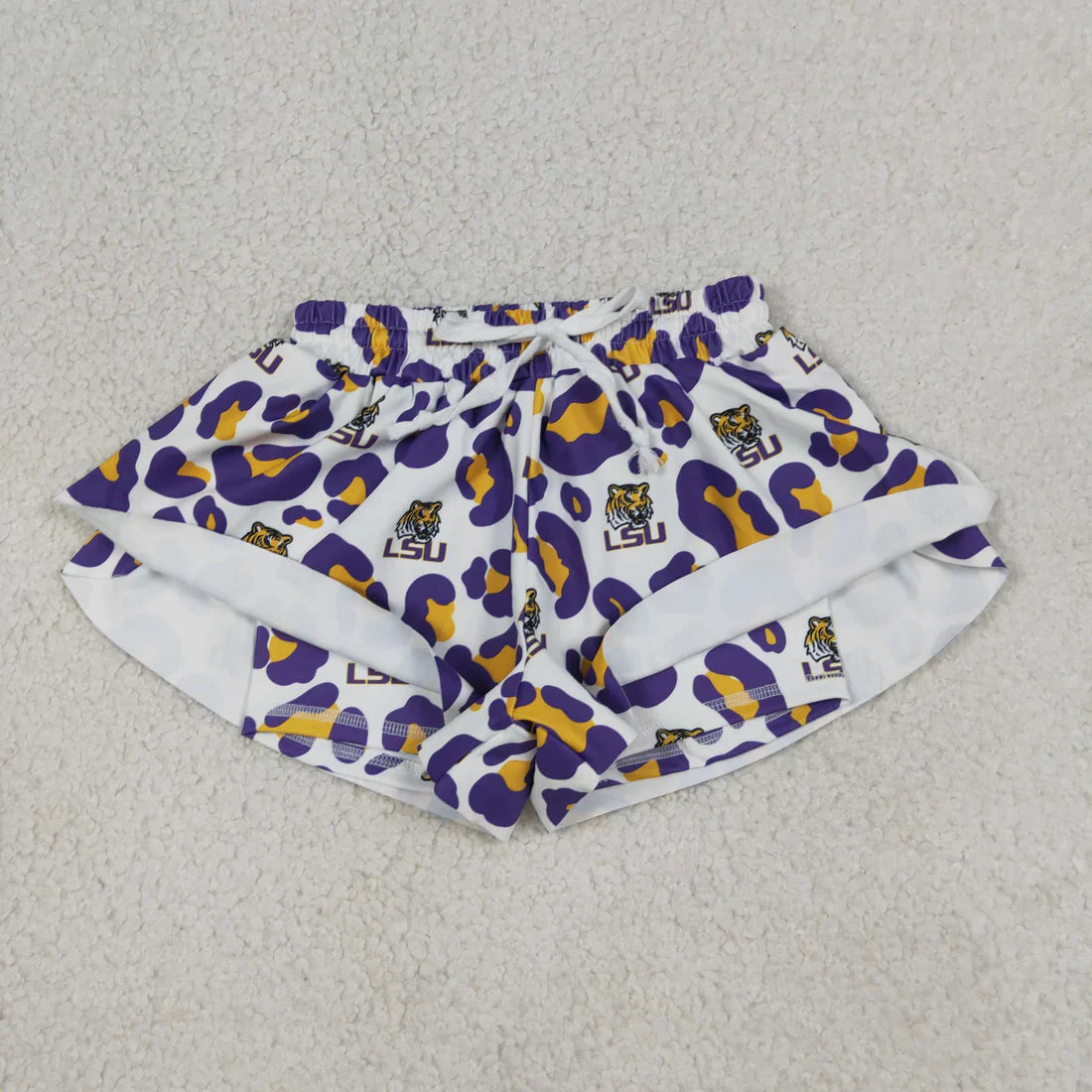 Sibling Baby Girls Adult Women Purple Leopard Tigers Team Yoga Active Ruffle Shorts Bottom