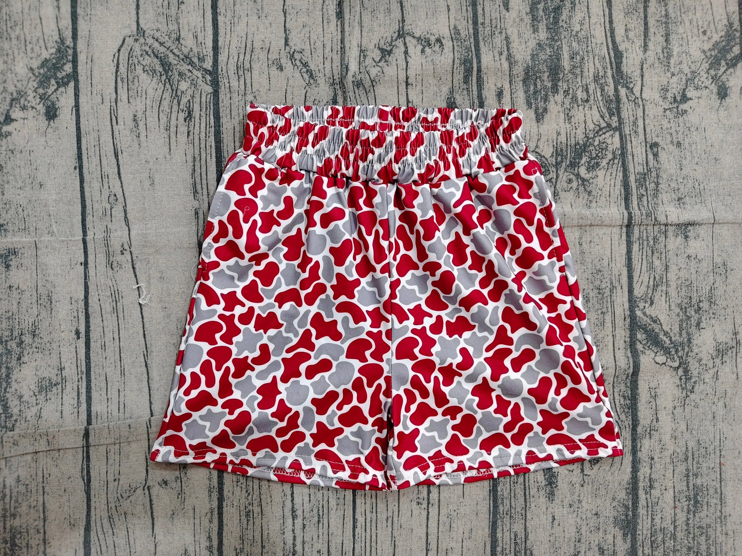 Preorder Baby Boys Kids Grey Red Camo Pockets Shorts Bottoms Team Clothes
