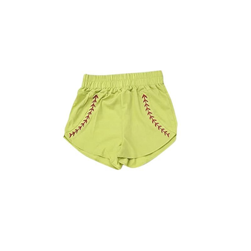 Preorder Baby Girls Kids Green Baseball Yoga Active Shorts Team Sport Clothes ( Moq 5 )