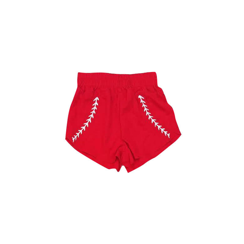 Preorder Baby Girls Kids Red Baseball Yoga Active Shorts Team Sport Clothes ( Moq 5 )