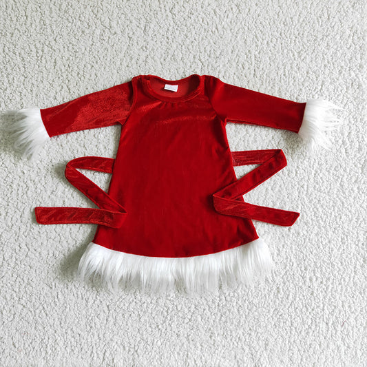 Promotion Baby Girl Christmas Red Velvet Fur Dress