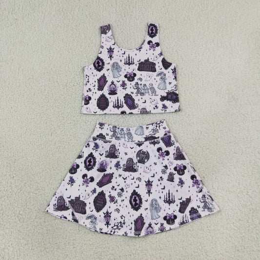 Baby Girls Kids Bows Ghosts Shirt Cartoon Skirt Shorts Halloween Set Yoga Active Clothes