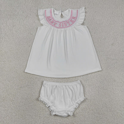 Sibling Baby Girls Kids Short Sleeves Embroidery Sister Dress Set Clothes