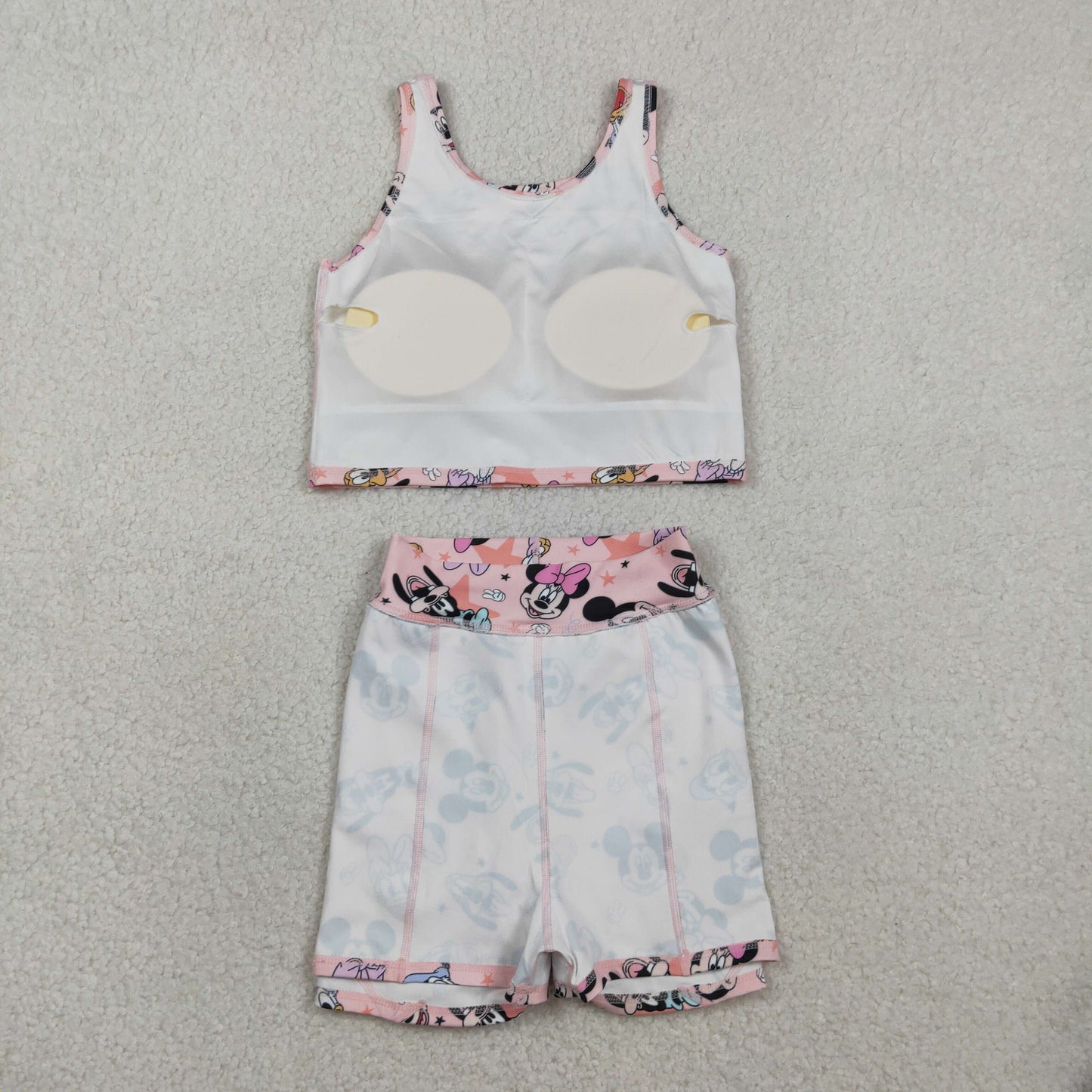 RTS Baby Girls Kids Sleeveless Cartoon Tops Shorts Skirt Yoga Active Pink Set