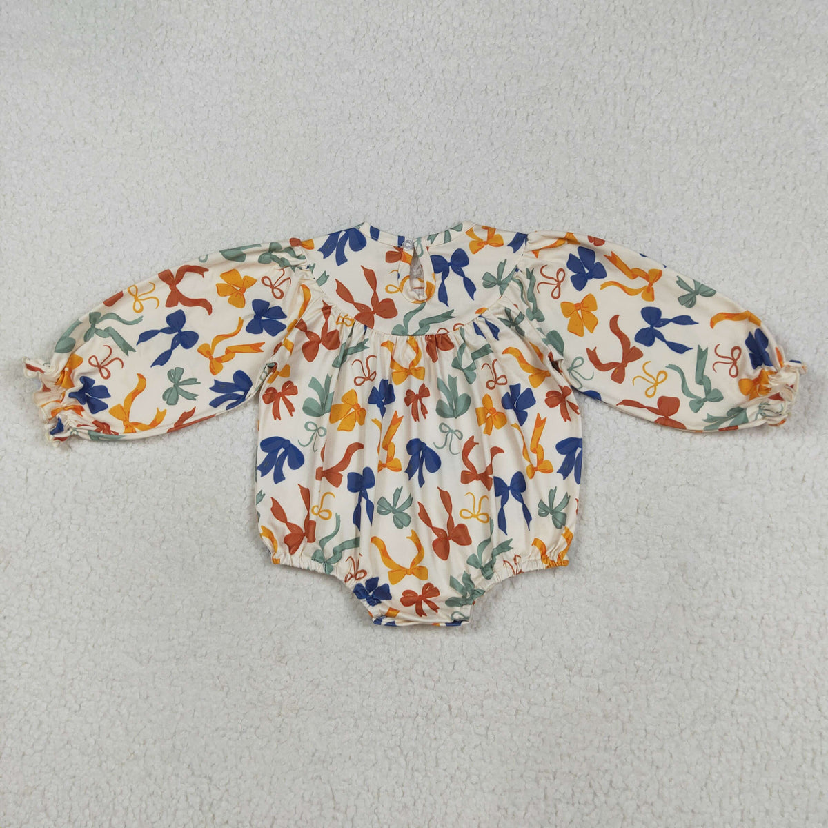 USA Shop Baby Girl Long Sleeves Embroidery Thankful Colorful Bows Bubble Romper