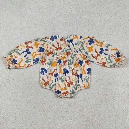 USA Shop Baby Girl Long Sleeves Embroidery Thankful Colorful Bows Bubble Romper