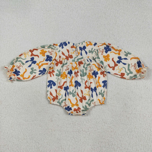 USA Shop Baby Girl Long Sleeves Embroidery Thankful Colorful Bows Bubble Romper