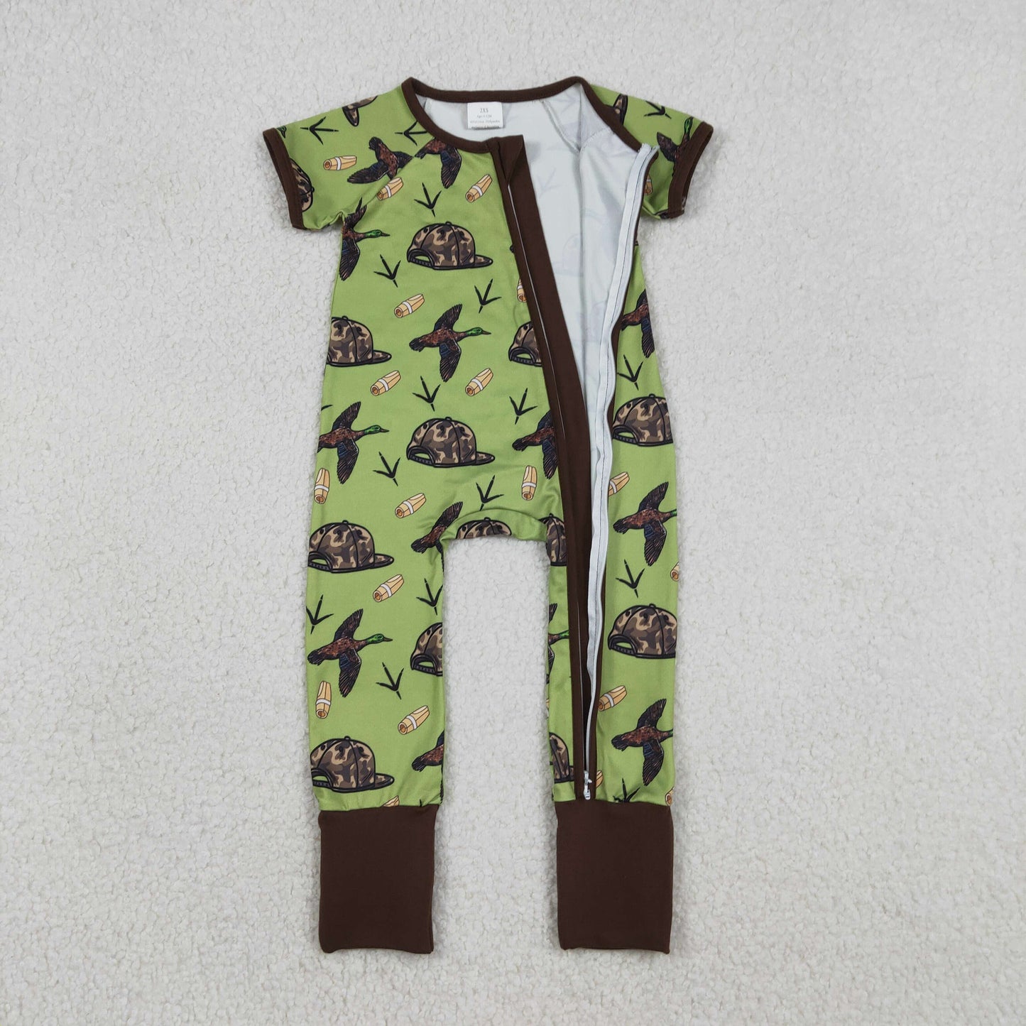 Baby Boys Short Sleeves Ducks Camo Hats Zipper Sleeper Romper
