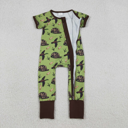 Baby Boys Short Sleeves Ducks Camo Hats Zipper Sleeper Romper