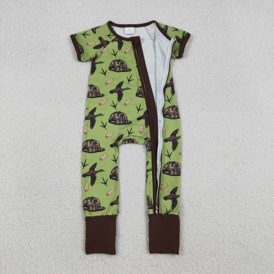 Baby Boys Short Sleeves Ducks Camo Hats Zipper Sleeper Romper